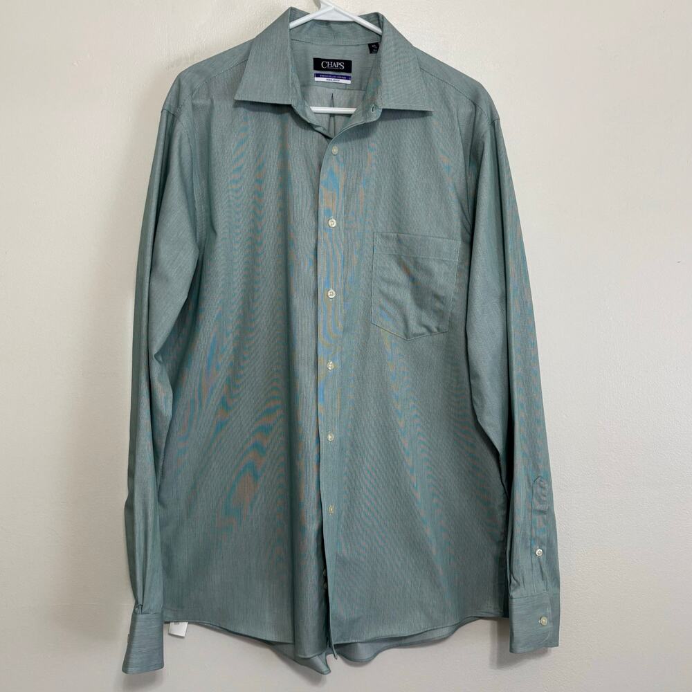 Chaps Pale Green Button Shirt Size 16.5 36/37 Regular Fit